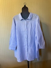 TAHARI ~3X~Powder Blue~Coastal Vibe~Roll SLV~100% Linen~Resort Wear~Tunic Blouse