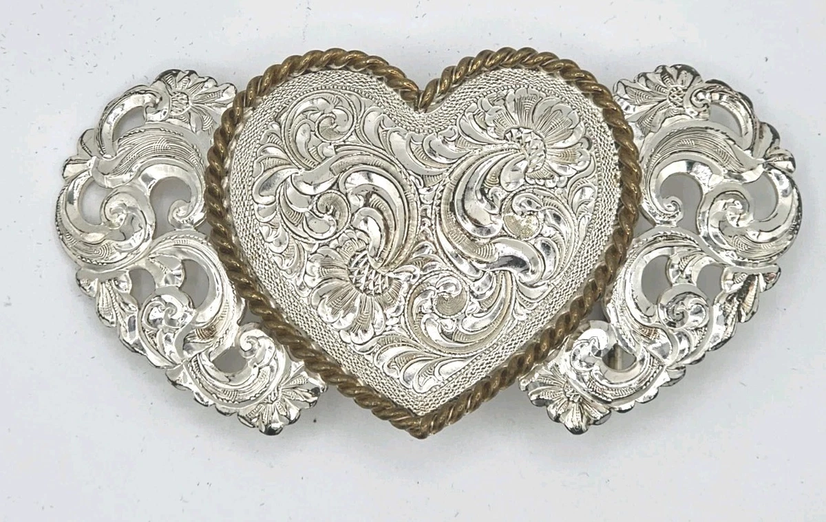 Silver Gold Double Heart See Through Buckle Gold Silver Swirl Crumrine Great !! Crumrine Women Vintage Belt Buckles for sale | eBay main image 3