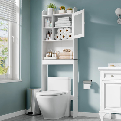 over the Toilet Storage Bathroom Cabinet Adjustable Organizer 7.3-In Width, Whit