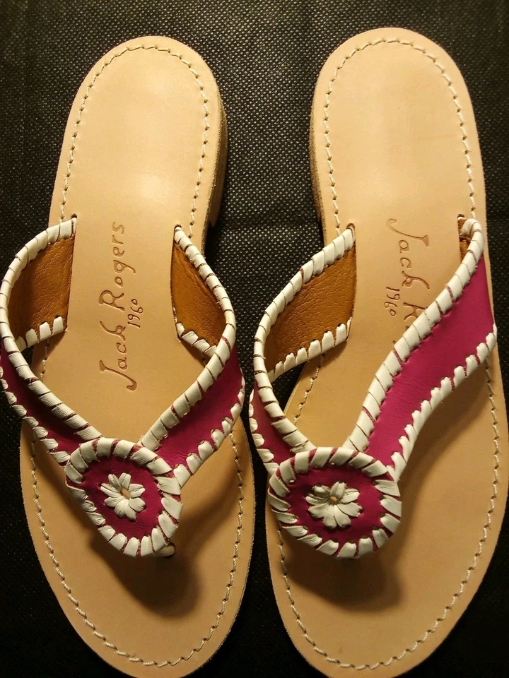 Jack Rogers - новый с Ярлыками, розовый и белый кожаный стринги стиль сандалии, размер 7 M, - Изображение 2 из 4