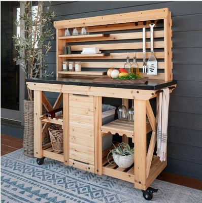 Backyard Discovery 48'' Cedar Buffet Hutch Serving Station with Steel Countertop