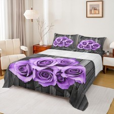 Lavender Rose Fitted Sheet Queen Purple Black Grey Flower Bed Sheets for Girl...