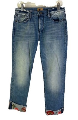 Driftwood Womens 30 Jackie Floral Embroidered Cuffed Capri Jeans