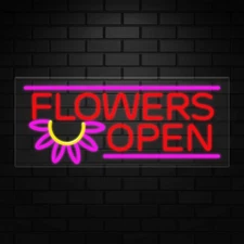 Flowers Open Neon Sign for Retail Displays | LED Flex Neon | 32"W x 13"H x 1"D
