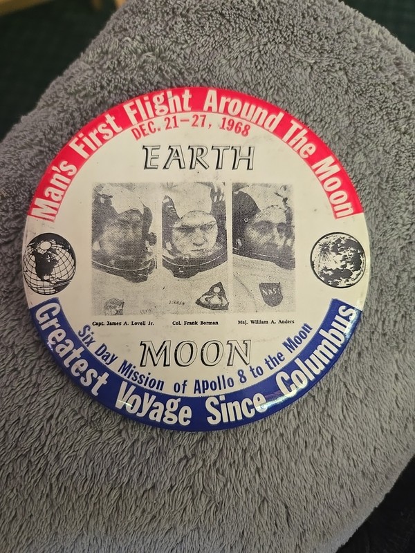 Man's First Flight Around the Moon, Apollo 8 mission pin, NASA