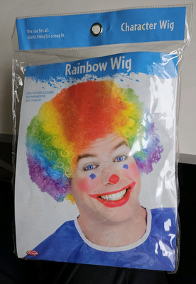 Adult Clown Rainbow Wig Curly Afro Neon Vivid Halloween Party Costume Accessory