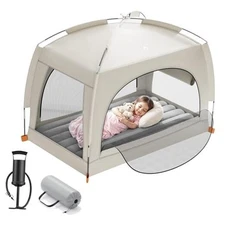  Inflatable Toddler Travel Bed with Tent – Lightweight Blow Up A-Khaki Gray
