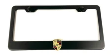 3D Cayenne Turbo 911 Emblem Stainless Steel Black License Plate Frame W/ Caps