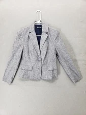 7th Avenue Blazer Womens 4 Gray Linen Blend Two Button Fitted Suit Jacket Career