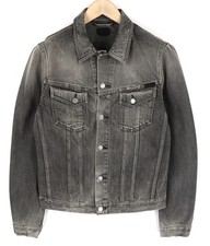 Nudie Jeans Uomo M Grigio Denim Lavato Propagation Collo Logo Tasche Giacca