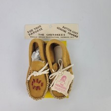 Vtg Cherokees Qualla Indian Handmade Beaded Leather Moccasins Childs Size 4 