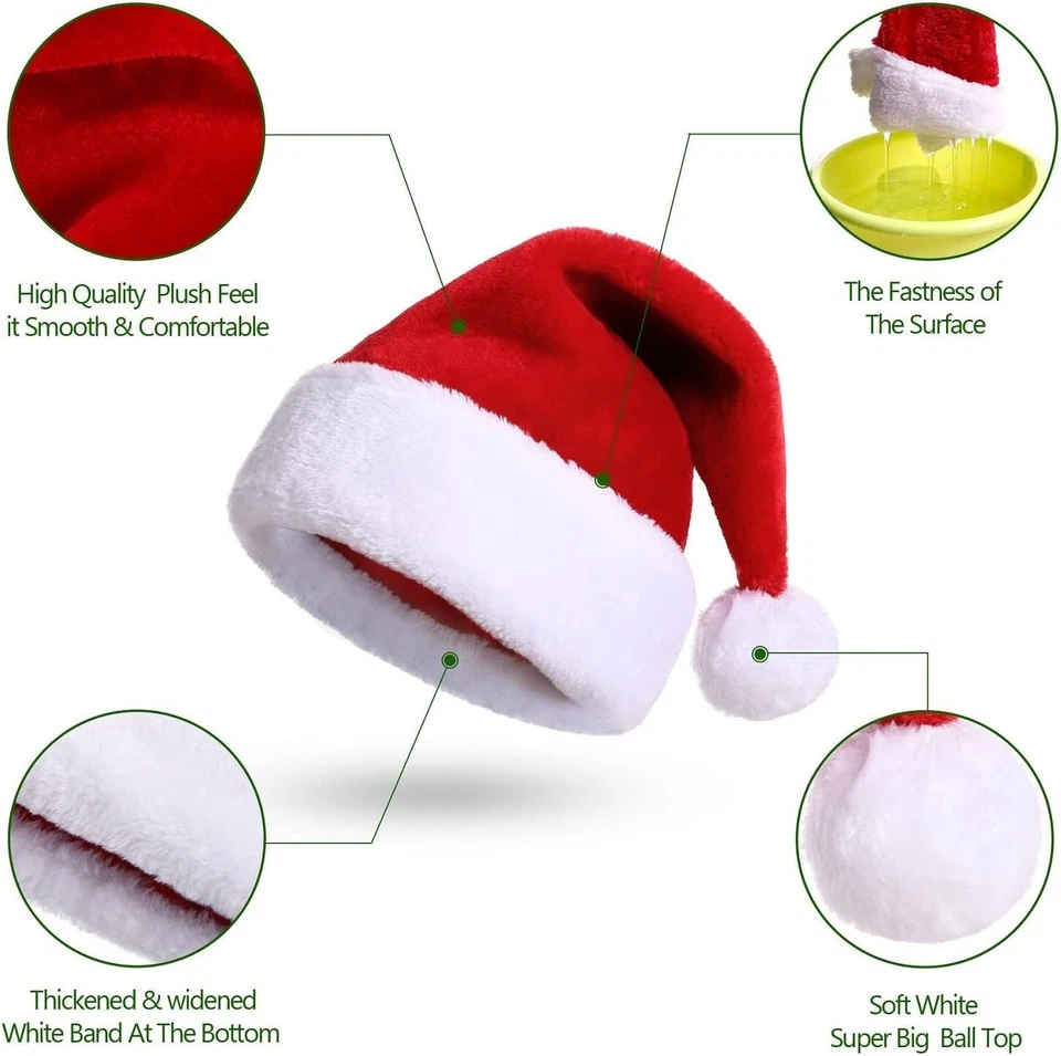 4 X Santa Hat Xmas Hat Father Christmas Hat Adults Deluxe Plush New Year - Image 3 of 4