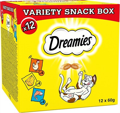 Dreamies Variety Snack Box Huhn Käse Fisch Geschmack Katzenleckerli 12 x 60g Box