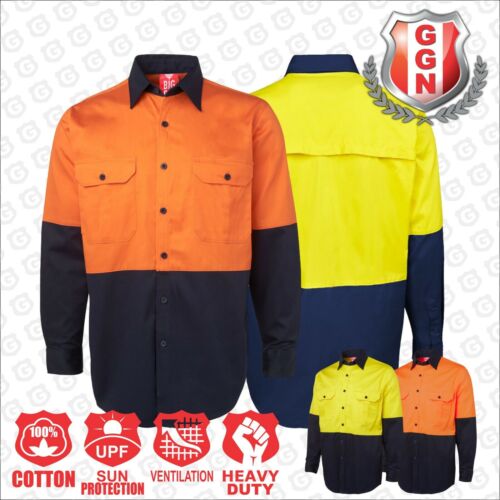 3x HI VIS SHIRTS SAFETY COTTON DRILL LONG SHORT SLEEVE Workwear Air Vents Orange - Picture 13 of 33