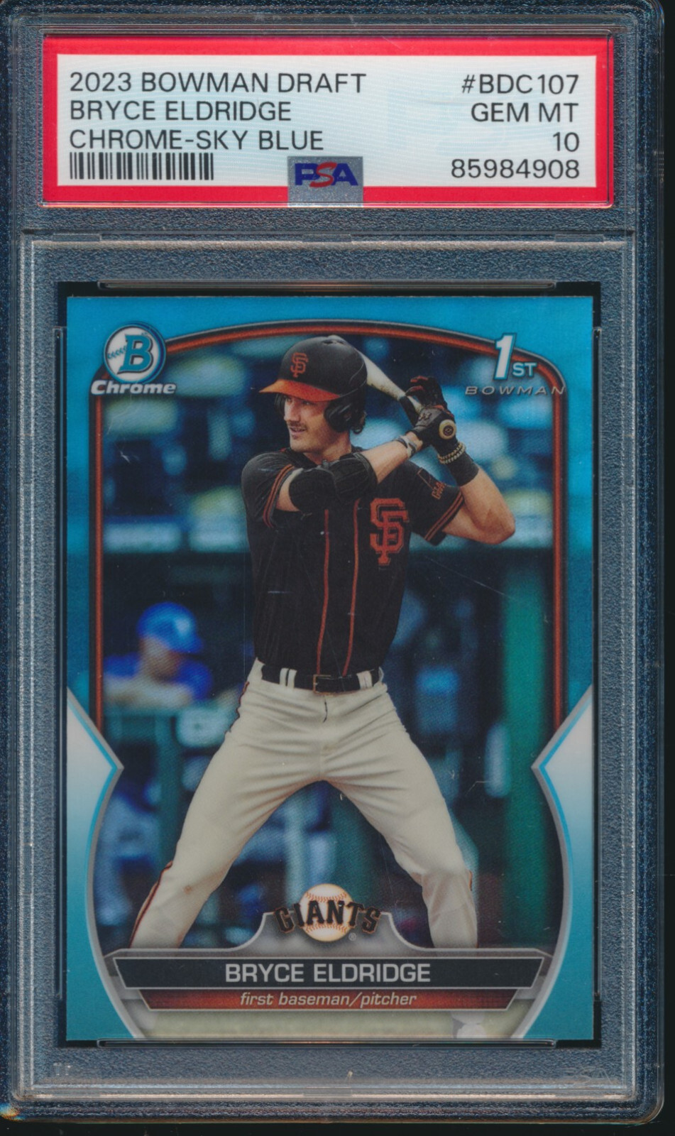 PSA 10 BRYCE ELDRIDGE 1st 2023 Bowman Chrome SKY BLUE REFRACTOR RC GEM MINT