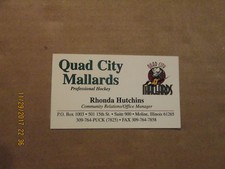 UHL Quad City Mallards Office Manager Hockey Business Card