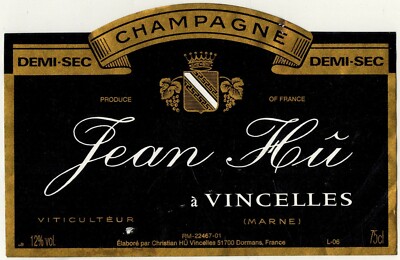 Etikett Champagner (75cl) - halbtrocken - Winzer Jean Hû-Vincelles (51) - Ref. Nr. 330