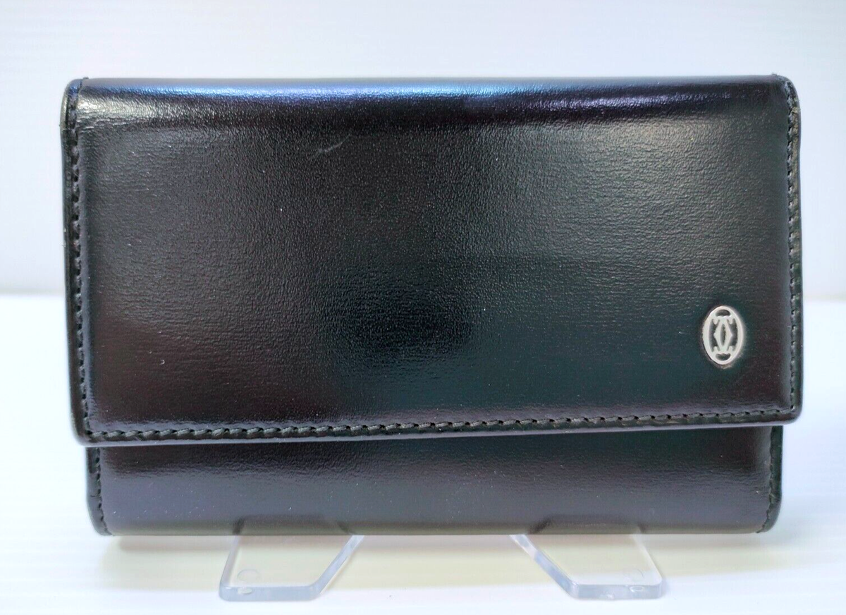 CARTIER Paris Black Pasha Leather small Key Case Wallet Very Good
