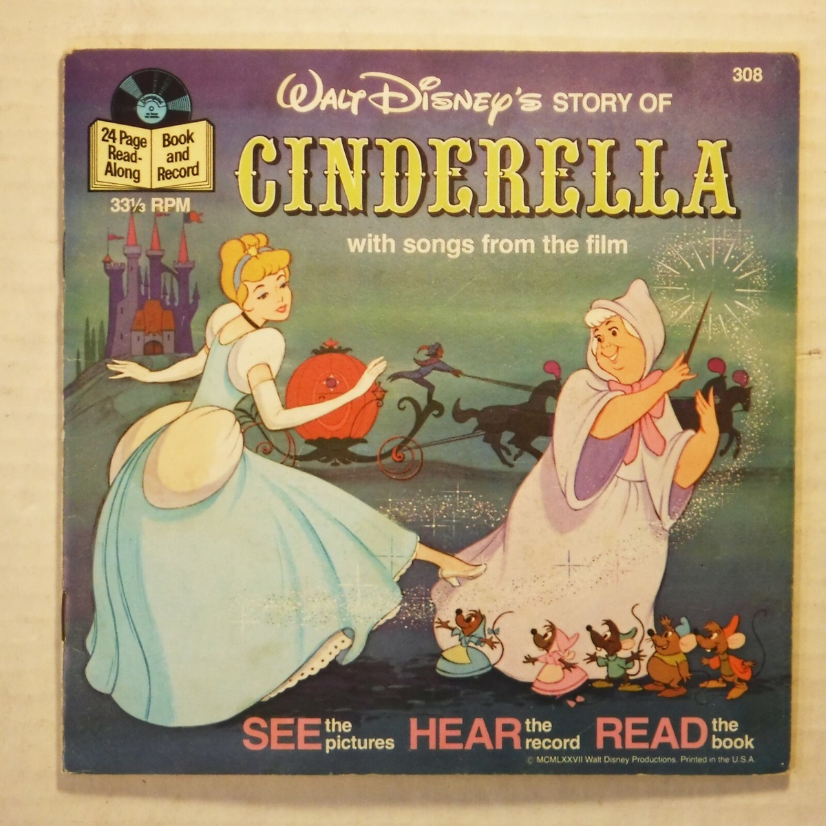 DISNEY'S CINDERELLA - CHILDREN'S BOOK / 7 INCH 33 RPM RECORD