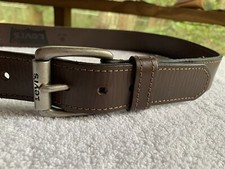 VTG Levi s Belt Mens 34-36 Bourbon Brown Leather Stainless Roller Buckle Logo