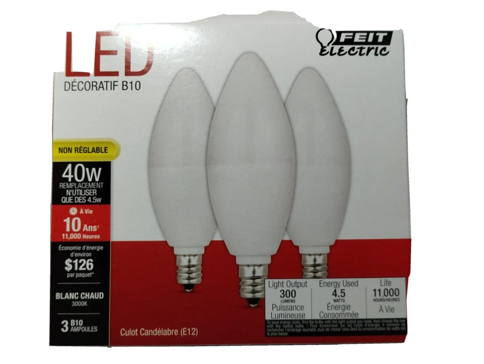Feit Electric LED Decorative B10 40W Equivalent Non-Dimmable E12 Base (3-Pack) - Image 2 of 2
