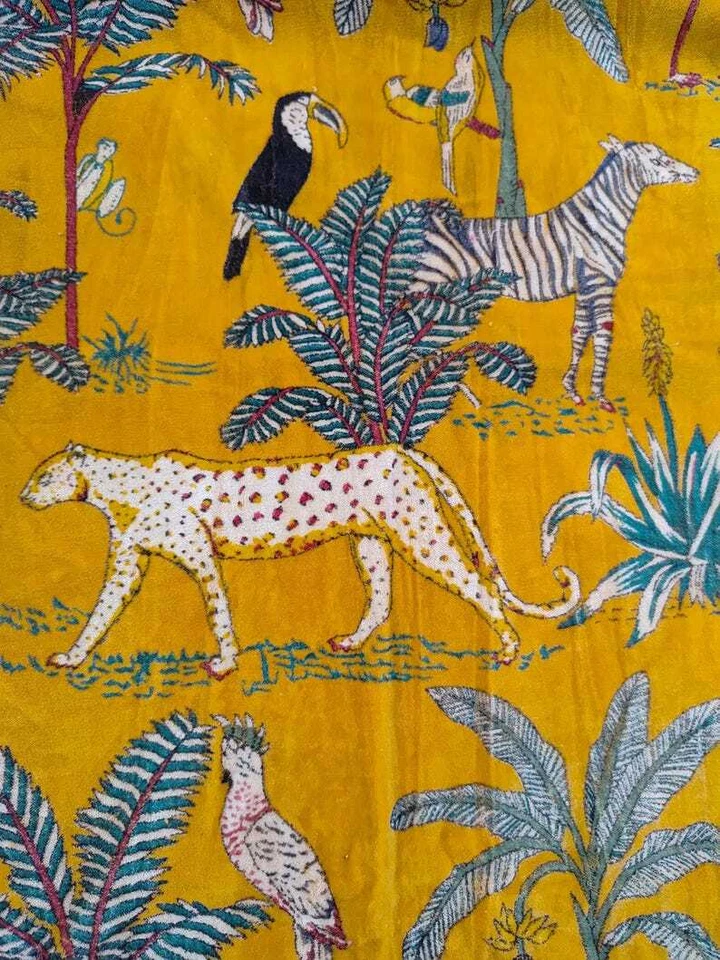 Indian Velvet Fabric Yellow Jungle Print Fabric Upholstery Fabric - Image 2 of 4