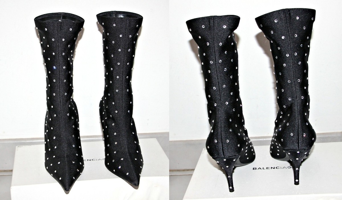 Balenciaga Knife 80 Crystal-embellished Black Satin Sock
