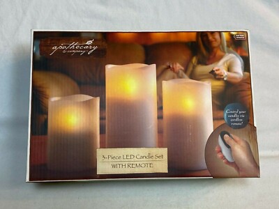 Apothecary Company 3 Piece LED Candle Light Pillars Set Remote Battery Operated