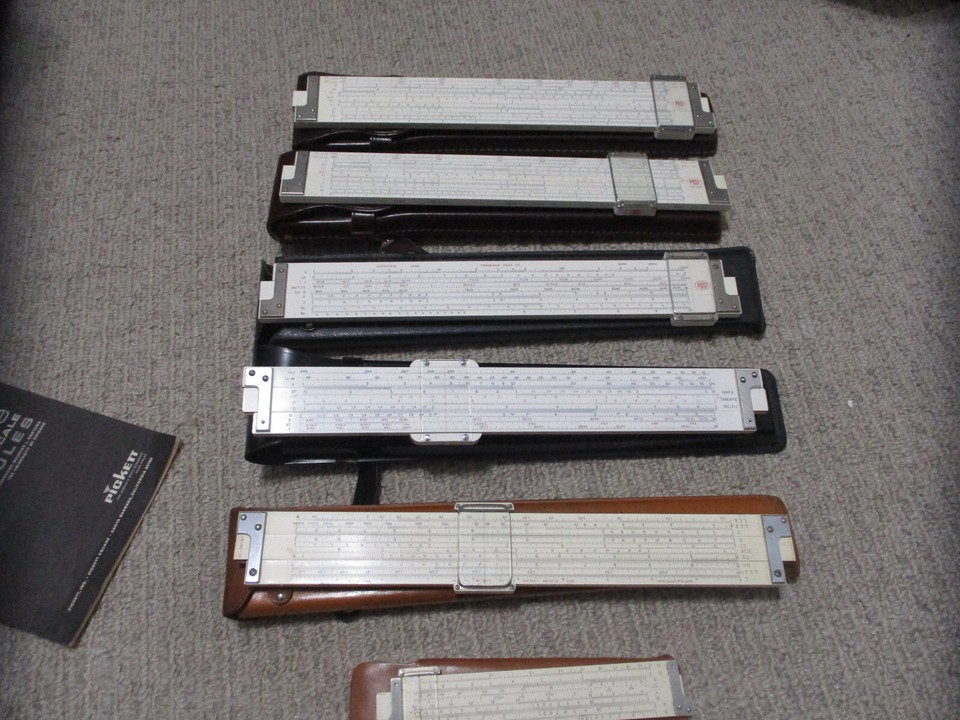 Lot of 6 Slide Rules with Cases. Post, Keuffel, Sans & Streiffe