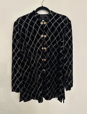 Jbs Blazer Cardigan Jacket Black Velvet Gold Accents Womens Evening Wear Size 14