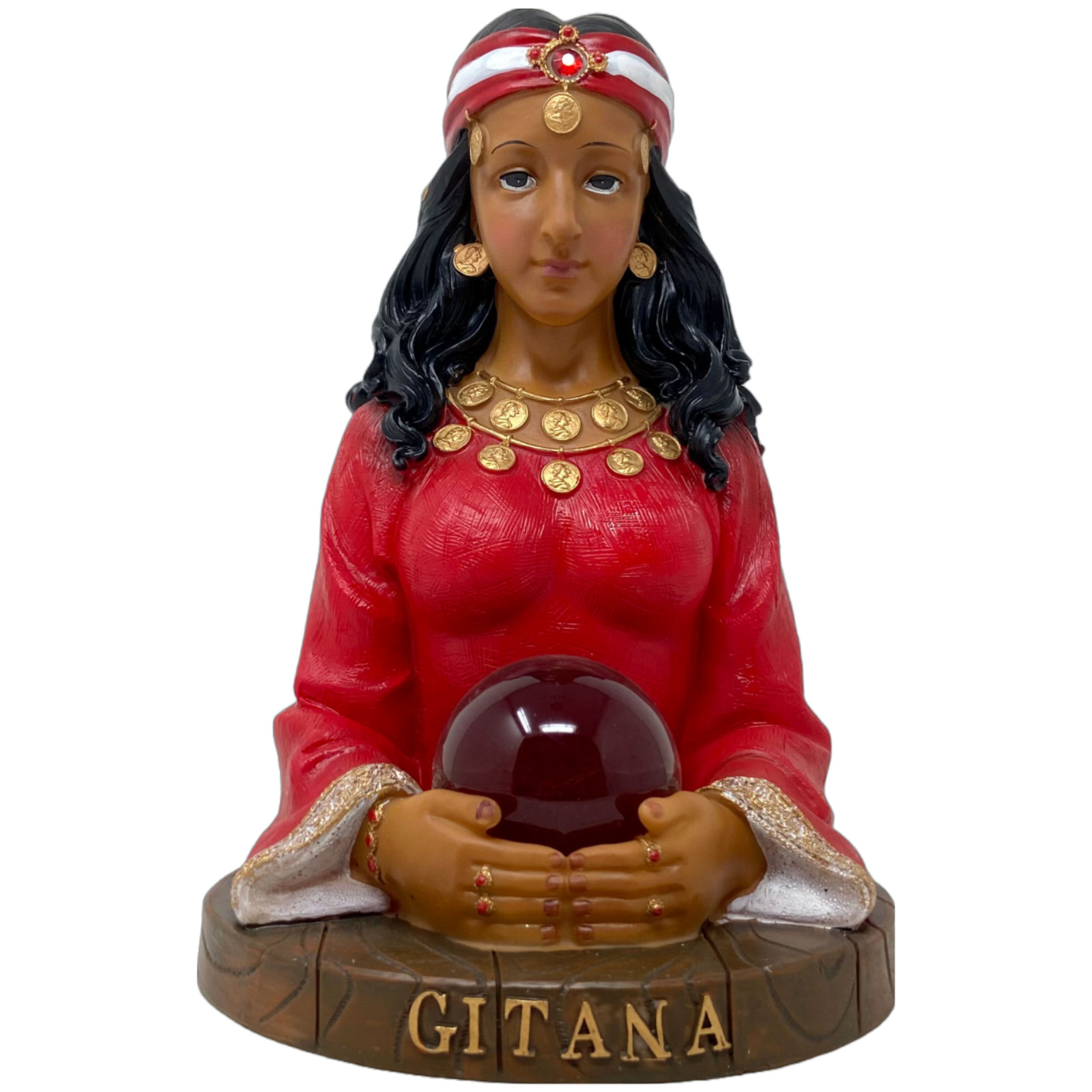 GITANA 10" Guía Resina Espiritual Figura Mujer Gitana Vestido Rojo