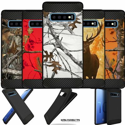 For [Galaxy S10+ S10 Plus] Camo Case TPU Carbon Fiber Texture