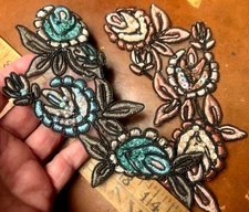 applique embroidered rayon soutache beads sequins 3.75x7" flowers 1pc