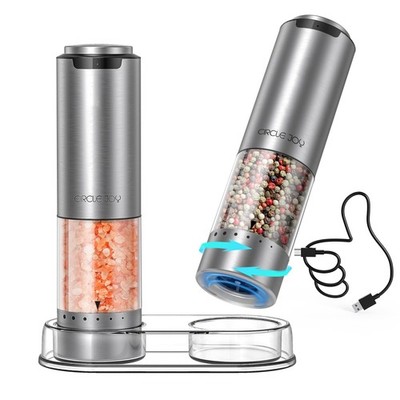Rechargeable Salt and Pepper Grinder Set with Base, Stainless Steel Pepper