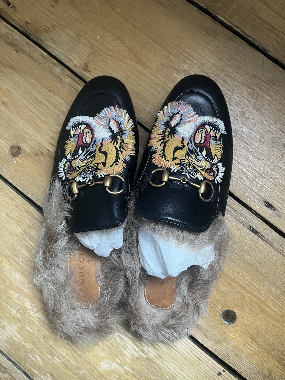 Gucci Princetown Fur Leather Mules
