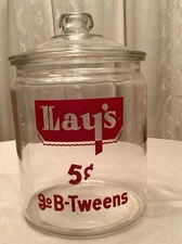 Vintage Lay’s 5cents go-B-Tweens Large  Counter Jar With Lid