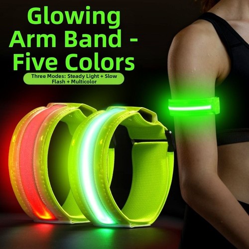 2Pcs Night Running Armband LED Light Outdoor Sports USB Safety Belt Arm