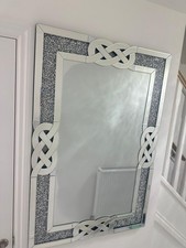 Luxury Crystal Decorative Wall Mirror Crush Diamond Silver Accent Mirror 120 cm
