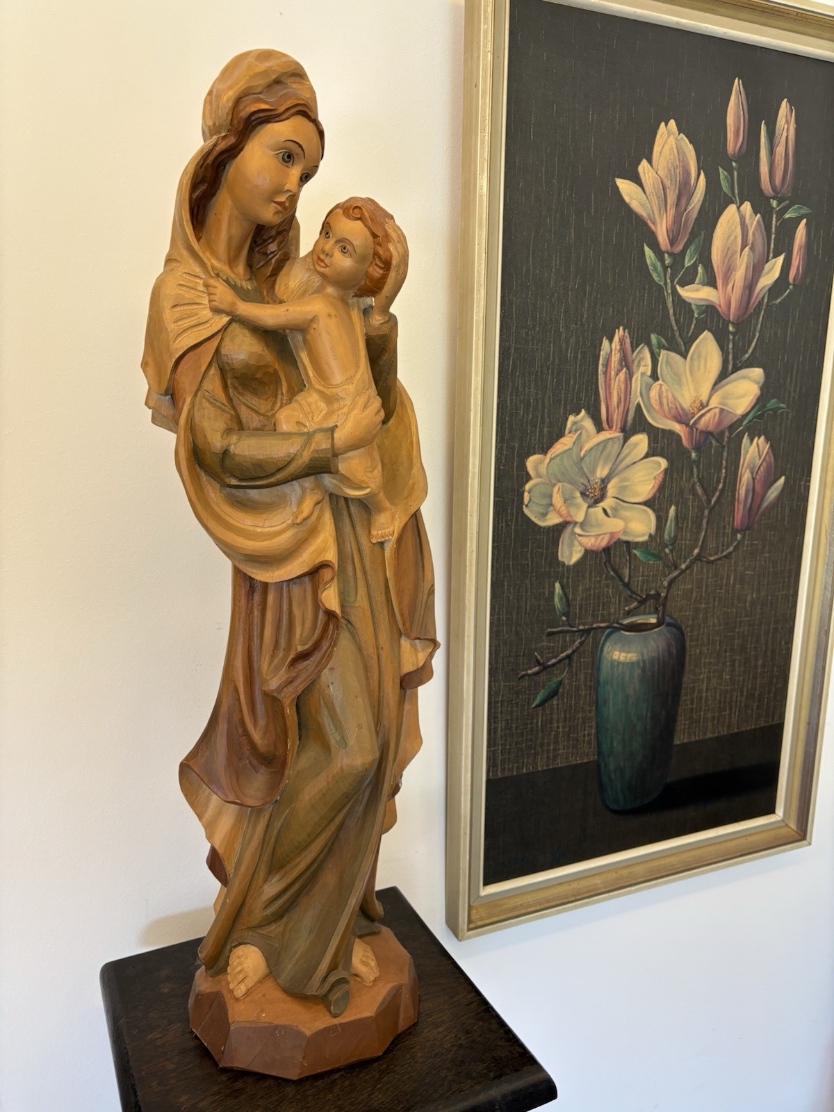 Heilige Maria Holzfigur Handgeschnitzt Madonna-Figur Maria mit Jesuskind 70cm