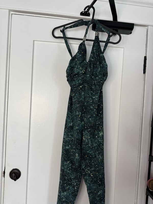 M Cuervo Women’s Green Speckled Halter Strappy Sleeveless Jumpsuit XS