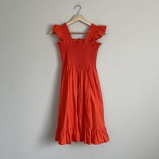 Quince Dress Womens XS Red Organic Cotton Smocked Ruffle Strap Mini Sundress