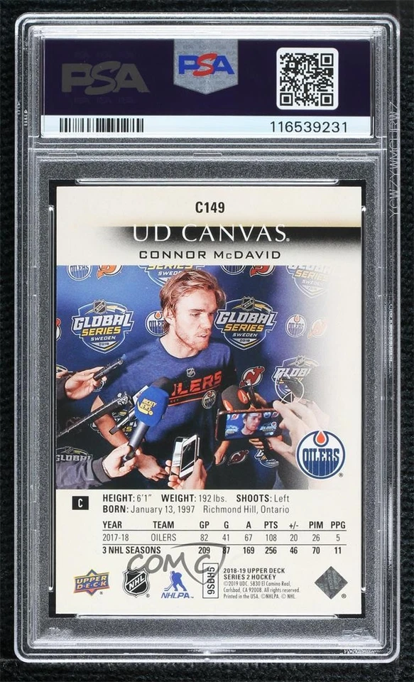 2018-19 Upper Deck UD Canvas Connor McDavid Sidney Crosby #C149 PSA 9 MINT - Image 2 of 2