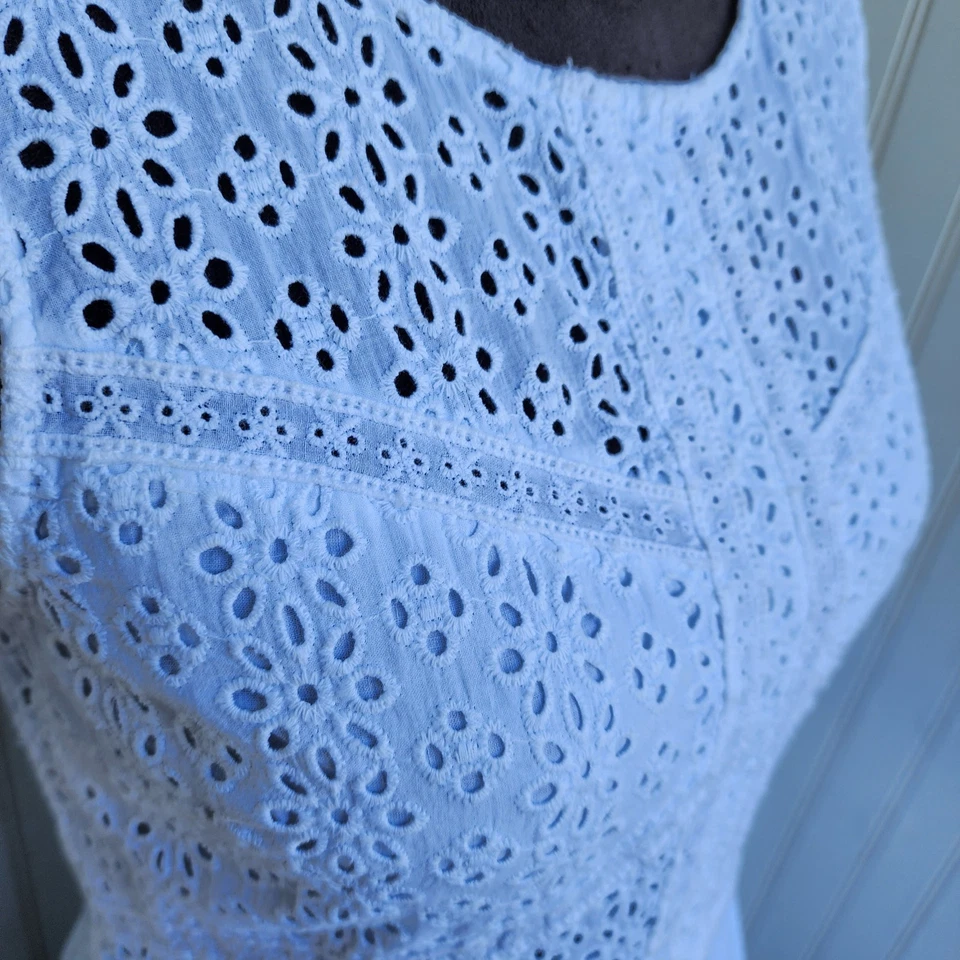 Vestido Fire Mujer Blanco Sin Mangas Encaje Superpuesto Ojales Algodón Forrado Talla M Foto 4 de 4