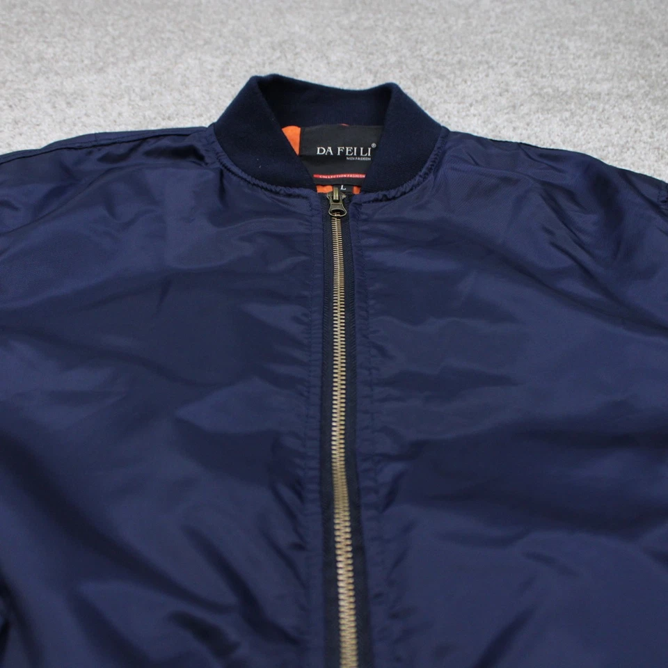 DA FEI LI Bomber Jacket Mens Large Blue Full Zip Nylon Fully Lined Coat Retro - Image 4 of 4