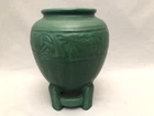 WELLER MATT GREEN ARTS AND CRAFTS FOOTED VASE 7 1/2"