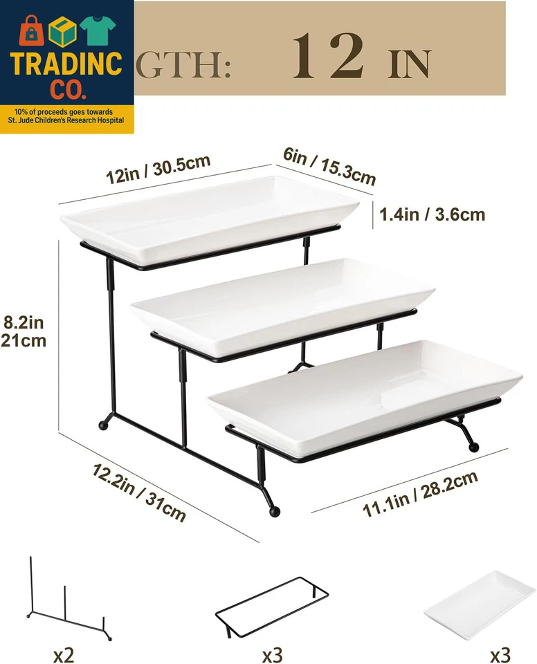 3 Tier Serving Trays for Party, Porcelain Serving Platters and Trays, 12 Inch Ti - Image 2 of 4