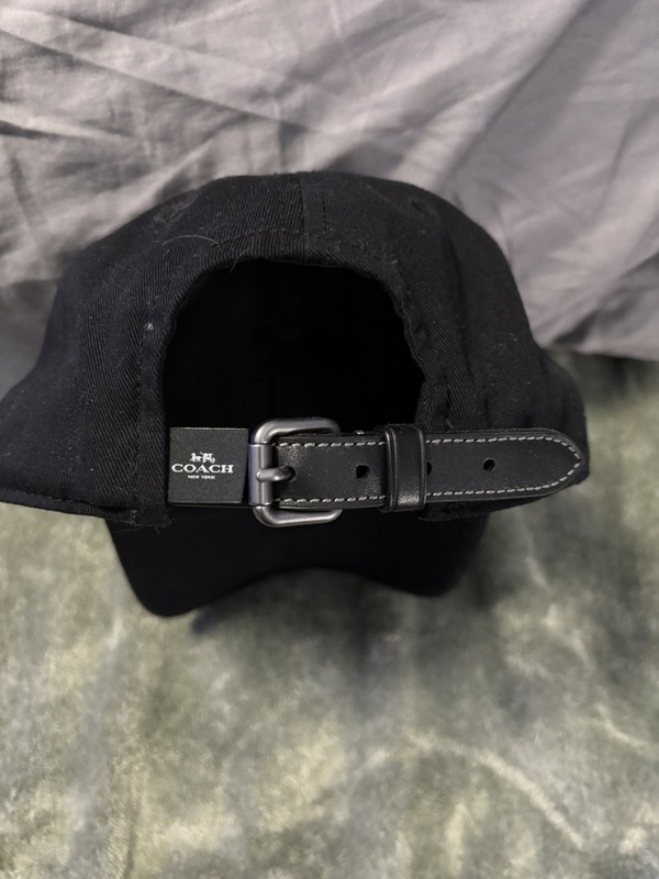 COACH  Rexy Baseball Cap in Black One Size Adjustable Leather Strap. 