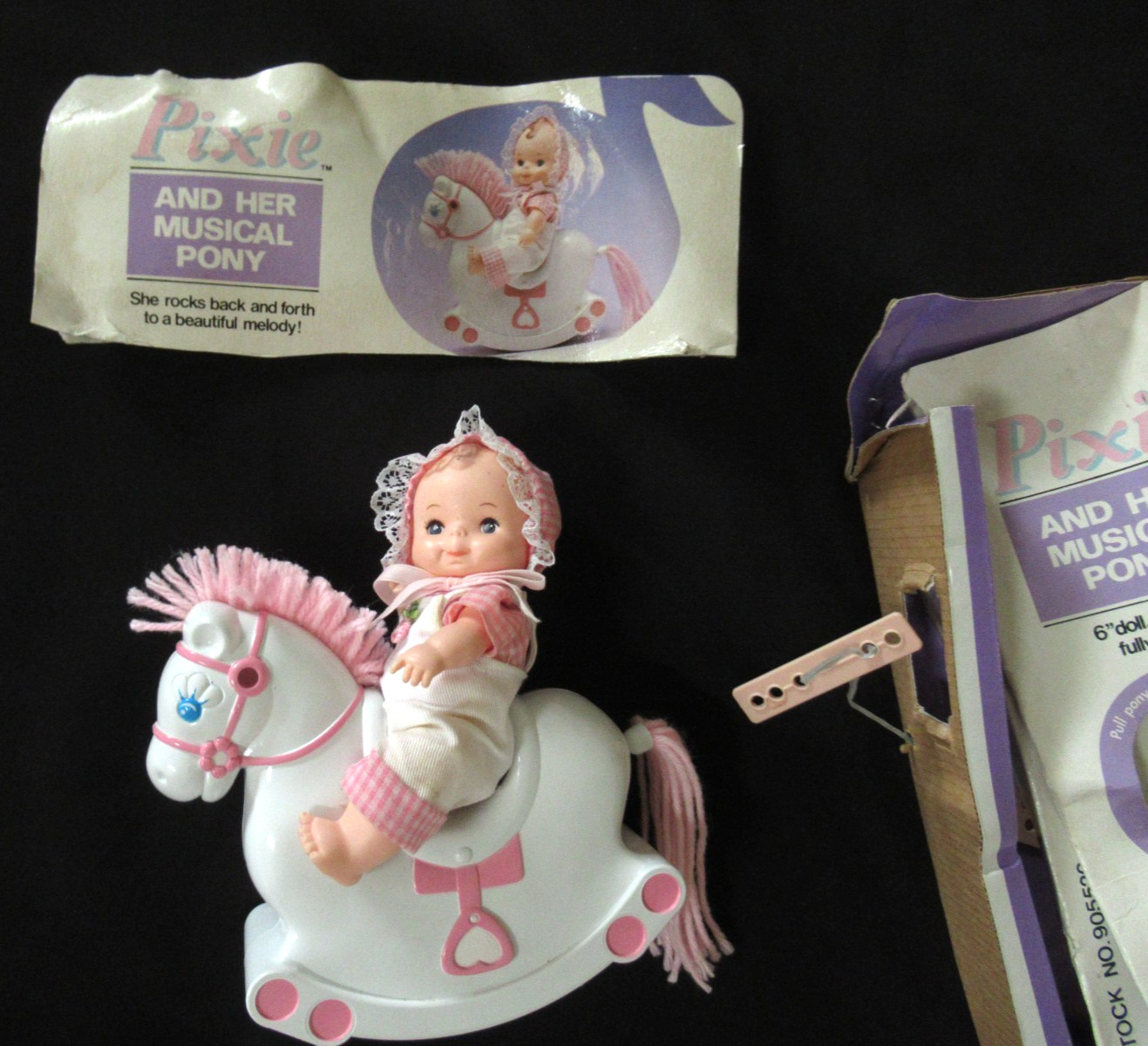 Vintage 1983 Playmates 6" PIXIE doll with MUSICAL pony rocking horse