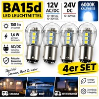 Ba15D Led 12V 24V Ac/Dc Kaltweiß 6000K 4Er Set 150Lm Caravan Boot