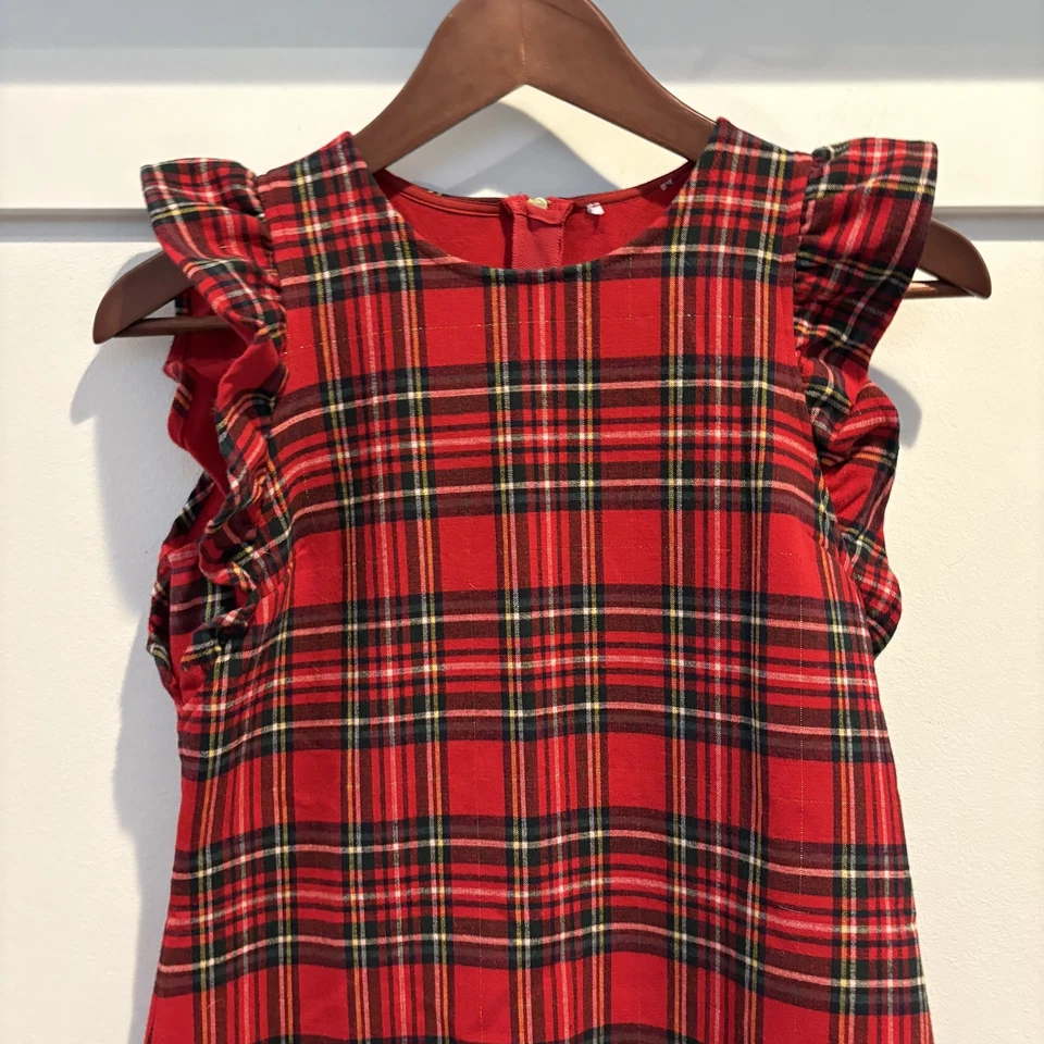 Vestido Vineyard Vines Niñas Mediano Rojo Cuadros Sin Mangas Volantes Vacaciones Otoño 2022 Foto 2 de 4